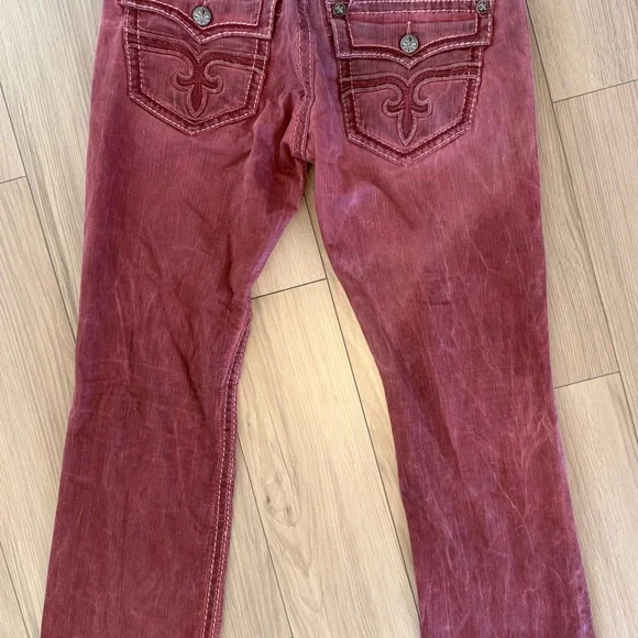 Rock Revival Men's Erkal Burgundy Red Acid Wash Straight Jeans